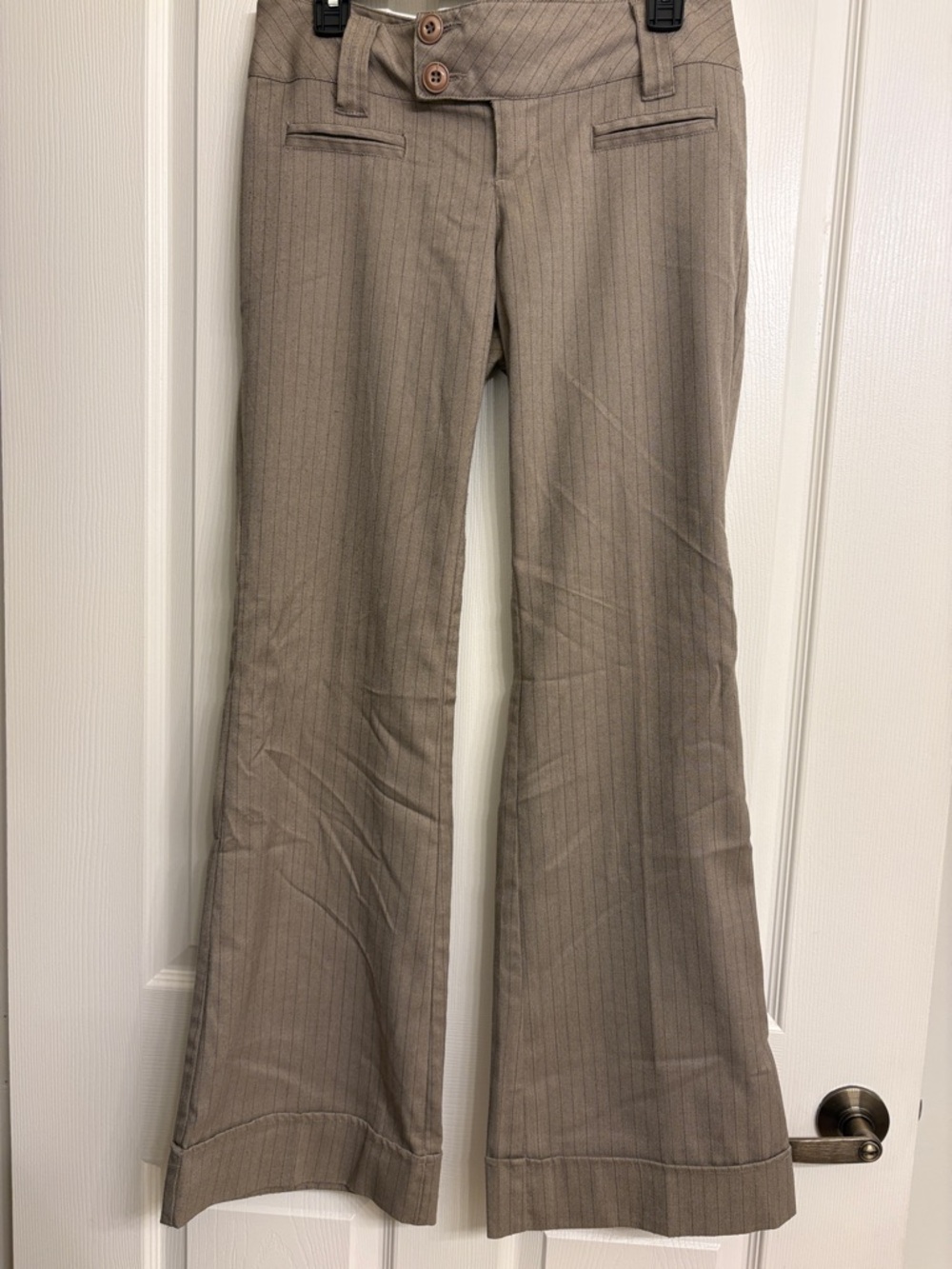 Women’s Taupe Pinstripe Flare Trousers